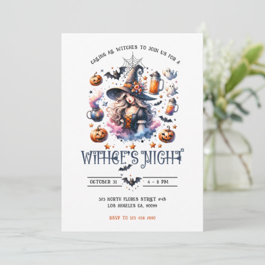 Witches Night Halloween Party Invitation Kaart (Staand voorkant)