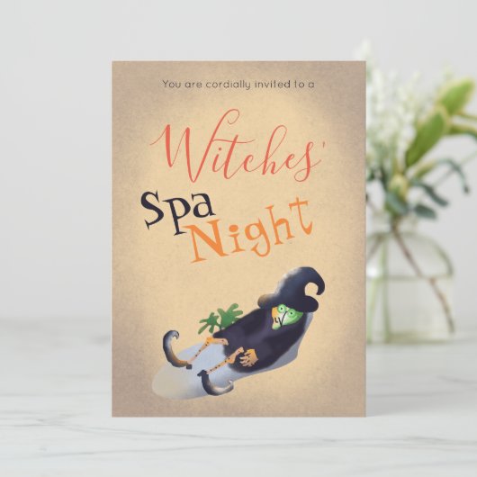 Witches'Spa Night Funny Halloween Party Tan Kaart (Staand voorkant)