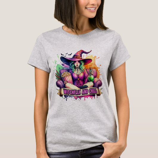 "Witchflix and Chill – Fun Witch Design for Hallow T-shirt (Voorkant)