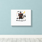 Witching Fun Zwarte Kat met Bezem – Schattigee Hal Canvas Afdruk (Insitu (Houten vloer))