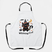Witching Fun Zwarte Kat met Bezem – Schattigee Hal Schort (Voorkant)