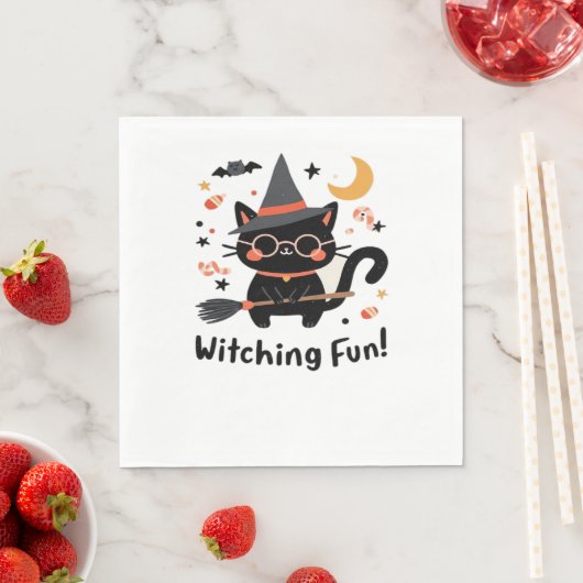 Witching Fun Zwarte Kat met Bezem – Schattigee Hal Servet (Insitu)
