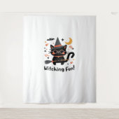 Witching Fun Zwarte Kat met Bezem – Schattigee Hal Wandkleed (Voorkant)