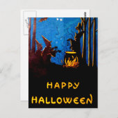 Witching Hour Black Cat Bat Cauldron Briefkaart (Voorkant / Achterkant)