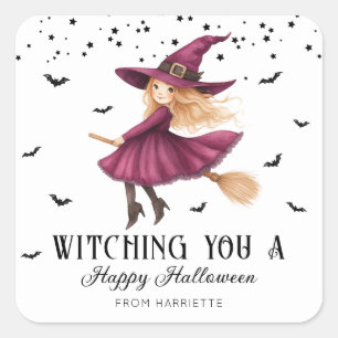 Witching You Een vrolijke Halloween-heks Vierkante Sticker