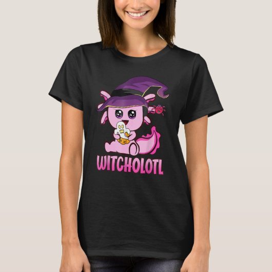 Witcholotl Cute Axolotl Witch Halloween Spooky Se T-shirt (Voorkant)
