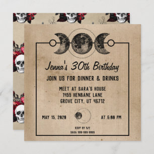 Witchy Birthday Invitations Rozen & Skulls Gothic Kaart