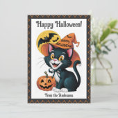 Witchy Black Cat Cute Custom Halloween Feestdagenkaart (Staand voorkant)