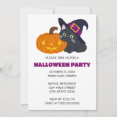 Witchy Cat Halloween Uitnodiging (Voorkant)