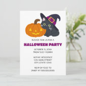 Witchy Cat Halloween Uitnodiging (Staand voorkant)