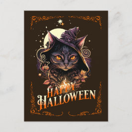 Witchy Cat Wishes voor Halloween Briefkaart