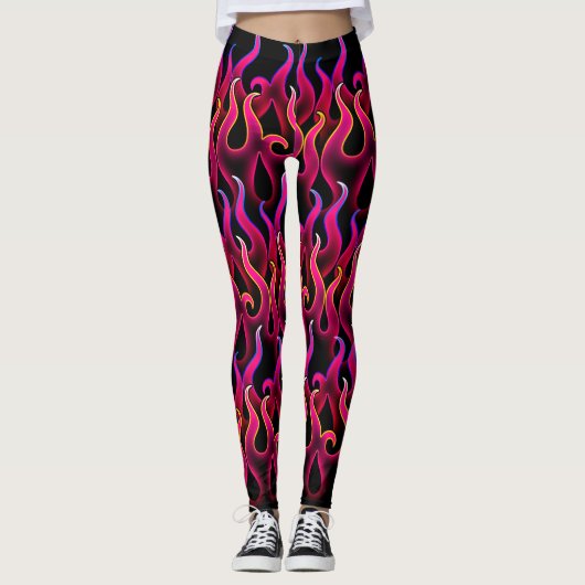 Witchy Devilish Pink Fire Flames Leggings (Voorkant)