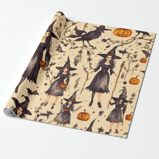 Witchy Elegance:  Gotisch Halloween Cadeaupapier (Uitgerold)