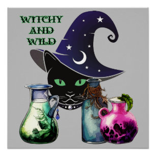 Witchy en Wild - Halloween Black Cat en drankjes Perfect Poster