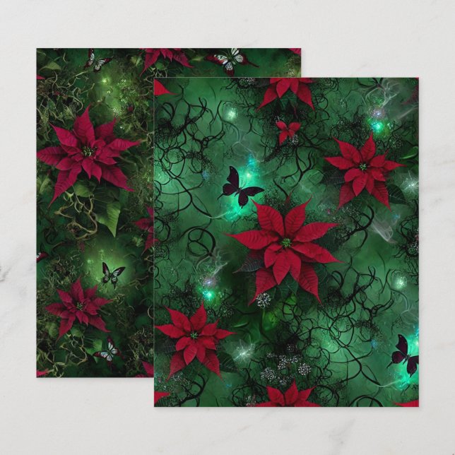 Witchy Enchanted Forest Poinsettia Scrapbook Paper (Voorkant / Achterkant)