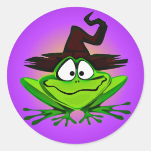 Witchy Frog Paarse Ronde Sticker