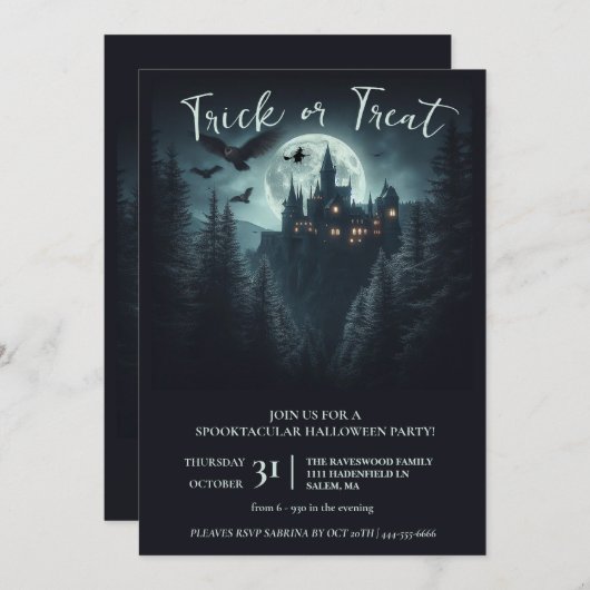 Witchy Halloween Party Kaart (Voorkant / Achterkant)