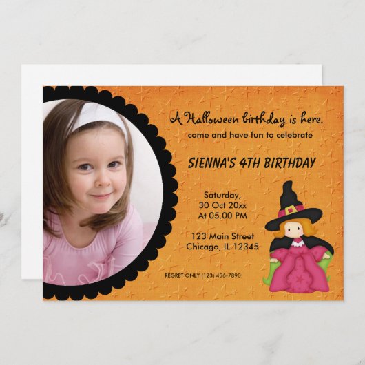 Witchy Halloween Verjaardag (Sinaasappel) Kaart (Voorkant / Achterkant)
