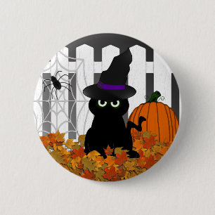 Witchy Kat Halloween Button