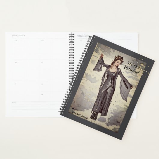  Witchy Mischief Fun Quote Grey Journal Planner (Display)