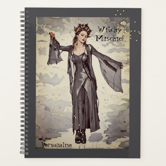 Witchy Mischief Fun Quote Grey Journal Planner (Voorkant)