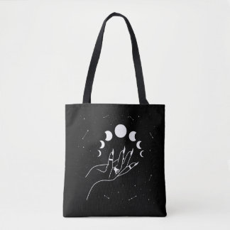 Witchy moon faseert hand canvas tas
