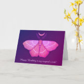Witchy Moth Moon Paarse Magische Insecten Verjaard Kaart (Gele Bloem)