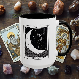 Witchy Mystical Cat Tarot Kaart Zwart-wit Mok