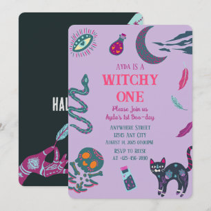 Witchy One Halloween Verjaardag Uitnodiging