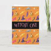 "Witchy One" Oranje Halloween Pattern Kaart (Achterkant)