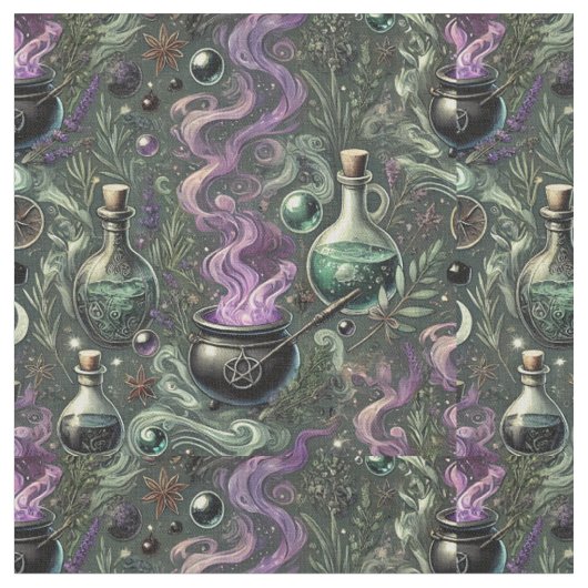 Witchy Pattern-Cauldron en Potion Design Stof (Close Up)