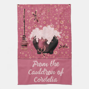 Witchy Pink Cauldron Bubbles Gepersonaliseerde naa Theedoek