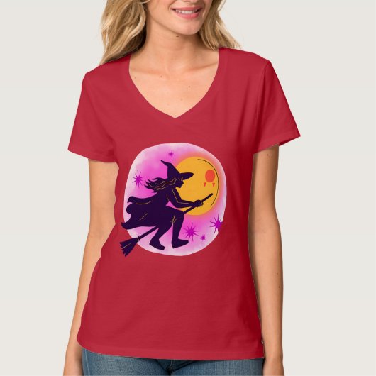 Witchy Ride - Halloween Flying Broom T-shirt (Voorkant)