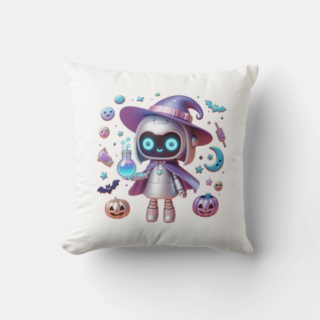 Witchy Robot Halloween Kawaii Sci-Fi Home Decor Kussen (Voorkant)