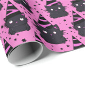 Witchy Roze Pastel Gothic Zwart Kitty Kat Verjaard Cadeaupapier (Rol Hoek)