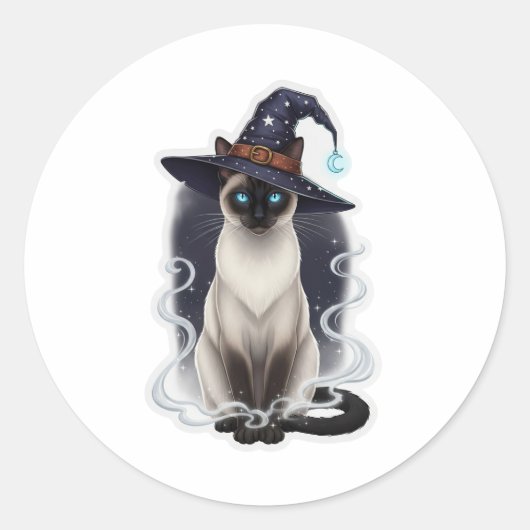 Witchy Siamese – Halloween Slanke Kat Ronde Sticker (Voorkant)