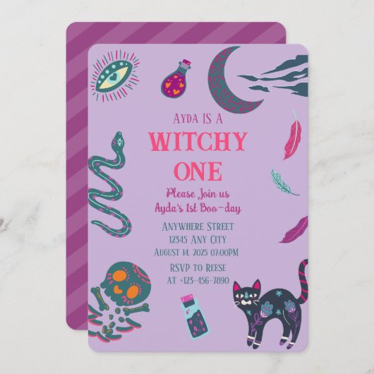 Witchy Un Halloween Invitation Anniversaire (Devant / Derrière)