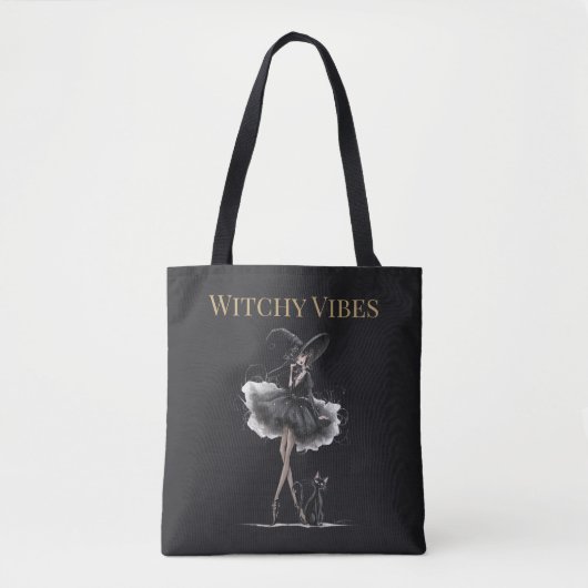 Witchy Vibes Dark Edition – Gothic Witch & Cat Draagtas (Voorkant)