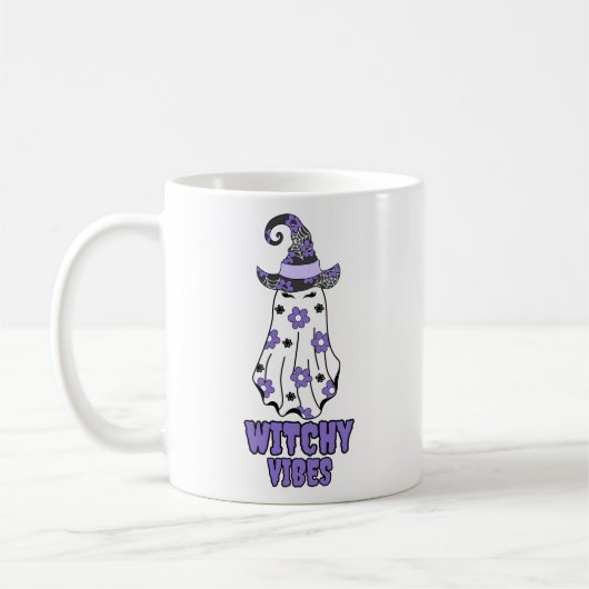 "Witchy Vibes" Halloween Witch Ghost Paarse Koffiemok (Links)