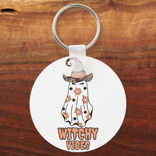 Witchy Vibes - Halloween Witch Ghost Sinaasappel Sleutelhanger (Voorkant)