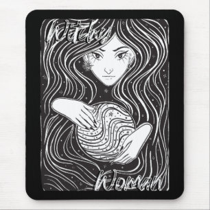 Witchy Vrouw Artistiek Zwart-wit Muismat