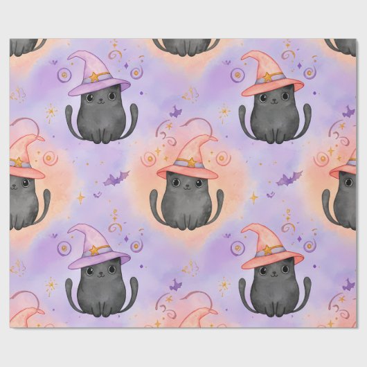 Witchy Whiskers – Pastel Halloween Cat Pattern Cadeaupapier (Vlak)