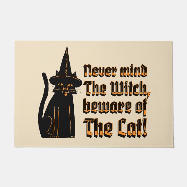 Witchy zwarte kat, heks is bekend,  deurmat (Voorkant)