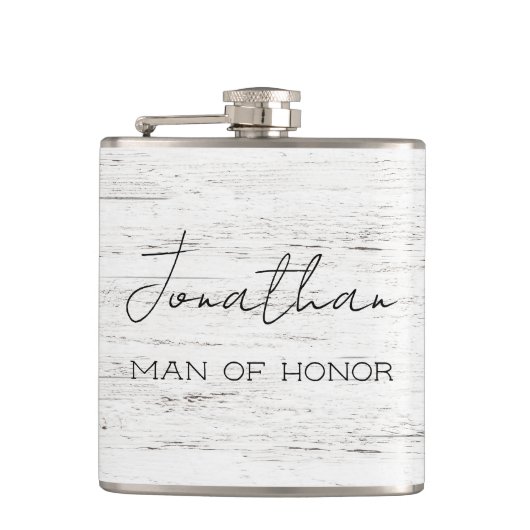 Witgeschilderd hout gepersonaliseerde man van eer heupfles (Voorkant)