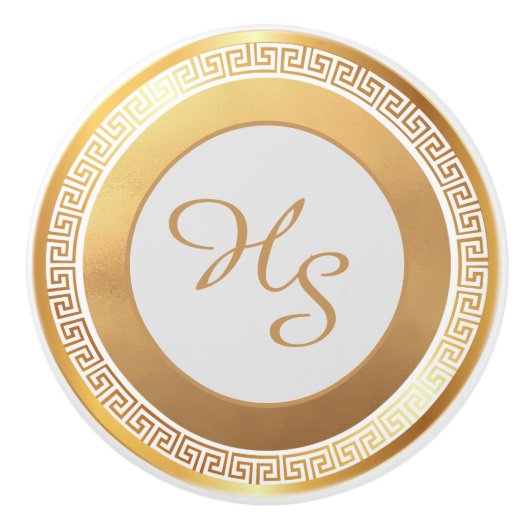 Witgoud gepersonaliseerd monogram keramische knop (Voorkant)