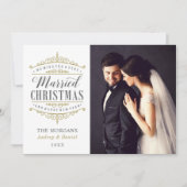  witgoud getrouwd kerst bruiloft foto feestdagenkaart (Voorkant)