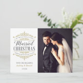 witgoud getrouwd kerst bruiloft foto feestdagenkaart (Staand voorkant)