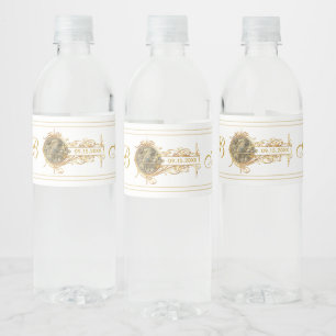 witgoud monogram bruiloft waterfles etiket