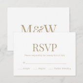Witgoud Monogram Moderne Bruiloft RSVP Kaartje (Voorkant / Achterkant)