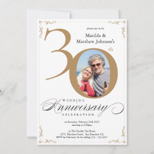 Witgouden 30-jarig huwelijksjubileum kalligrafie kaart